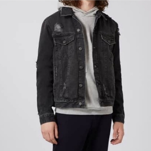 Topman distressed denim jacket black - Picture 3 of 9